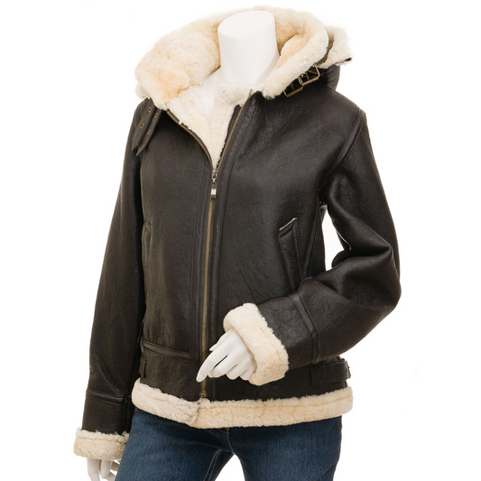 WOMEN'S BROWN SHEEPSKIN SHEARLING JACKET: MELISSA