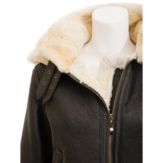 WOMEN'S BROWN SHEEPSKIN SHEARLING JACKET: MELISSA