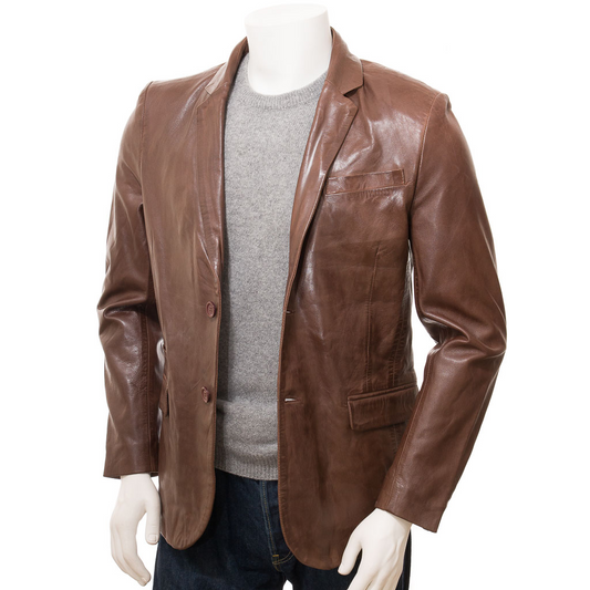 MEN'S CLASSIC BROWN LEATHER BLAZER: TYLER