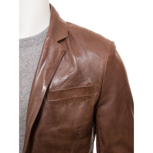 MEN'S CLASSIC BROWN LEATHER BLAZER: TYLER