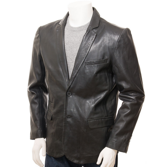 MEN'S CLASSIC BLACK LEATHER BLAZER: TYLER