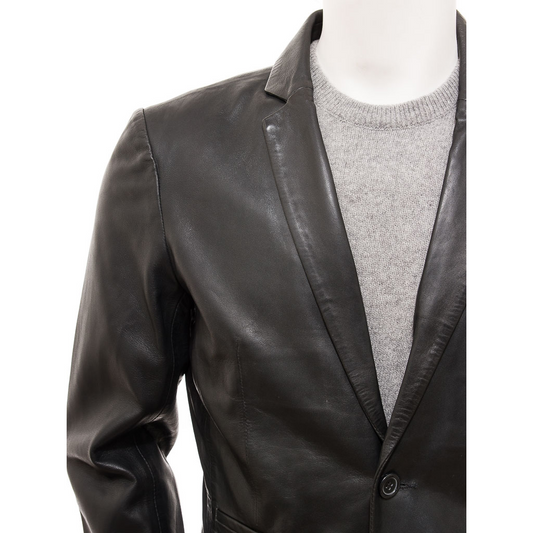 MEN'S CLASSIC BLACK LEATHER BLAZER: TYLER