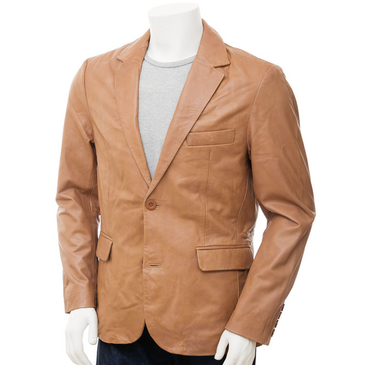 MEN'S CLASSIC TAN LEATHER BLAZER: MANSFIELD