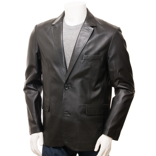 MEN'S CLASSIC BLACK LEATHER BLAZER: MANSFIELD