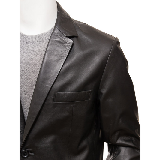 MEN'S CLASSIC BLACK LEATHER BLAZER: MANSFIELD