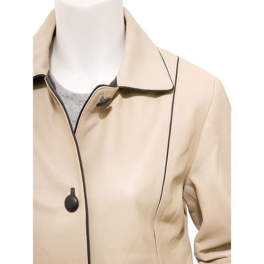 WOMEN'S BEIGE & BLACK LEATHER SHIRT JACKET: PEARLAND