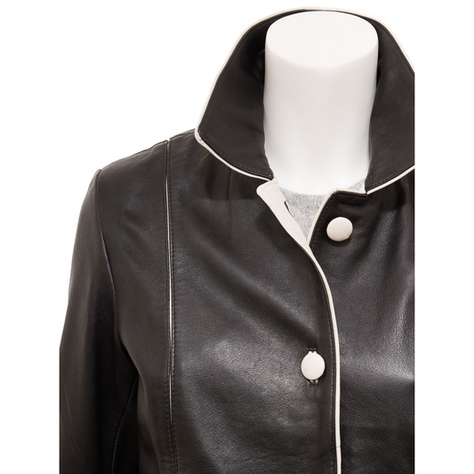 WOMEN'S BLACK & IVORY LEATHER SHIRT JACKET: PEARLAND