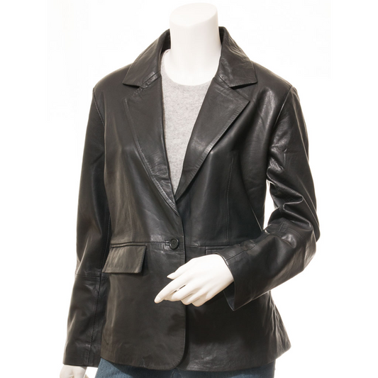 WOMEN'S CLASSIC BLACK LEATHER BLAZER: LUFKIN