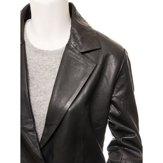 WOMEN'S CLASSIC BLACK LEATHER BLAZER: LUFKIN