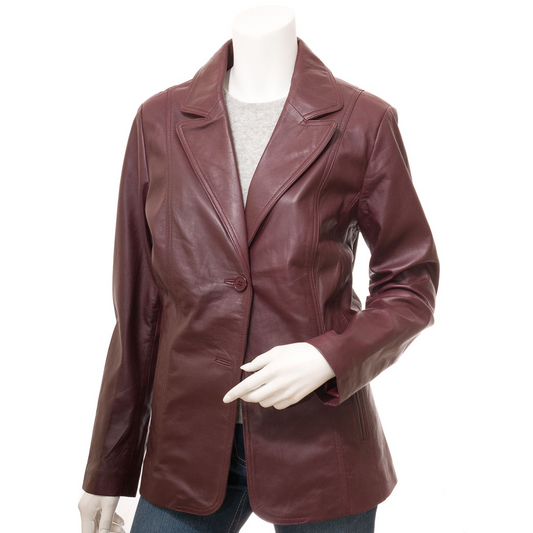 WOMEN'S CLASSIC BURGUNDY LEATHER BLAZER: KATY