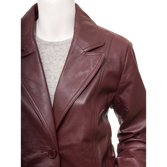 WOMEN'S CLASSIC BURGUNDY LEATHER BLAZER: KATY