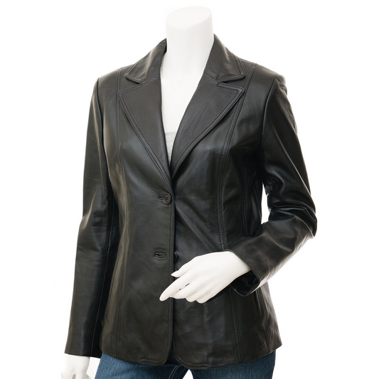 WOMEN'S CLASSIC BLACK LEATHER BLAZER: KATY