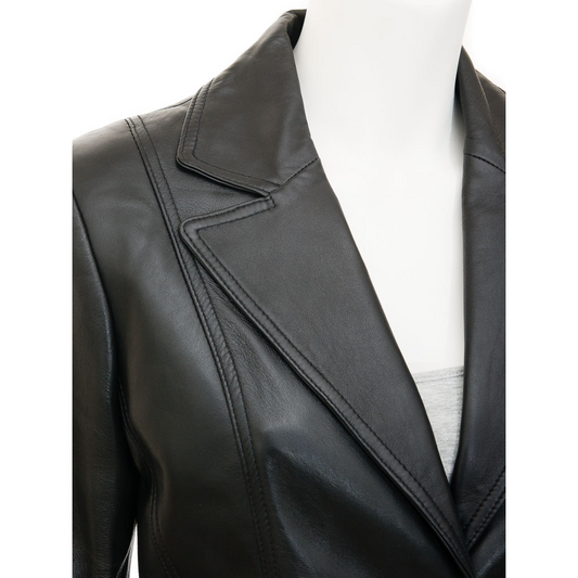 WOMEN'S CLASSIC BLACK LEATHER BLAZER: KATY