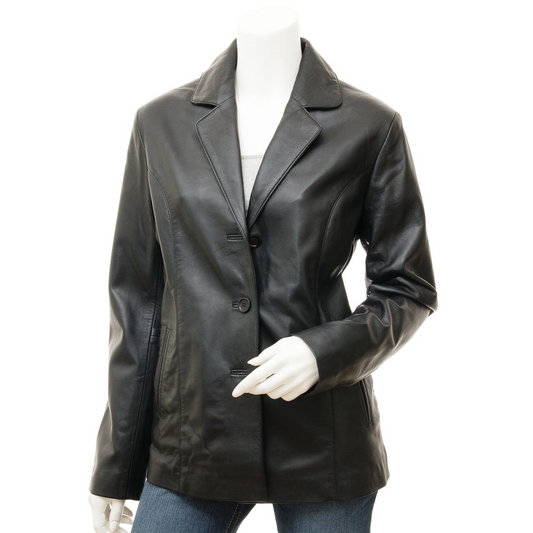 WOMEN'S BLACK CLASSIC LEATHER BLAZER: ELGIN