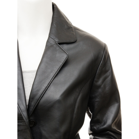 WOMEN'S BLACK CLASSIC LEATHER BLAZER: ELGIN