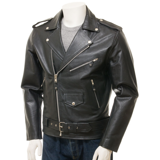 MEN'S BLACK LEATHER BIKER JACKET: CANDOR