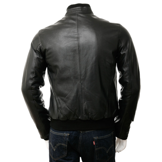 MEN'S LEATHER BOMBER JACKET IN BLACK: GATES