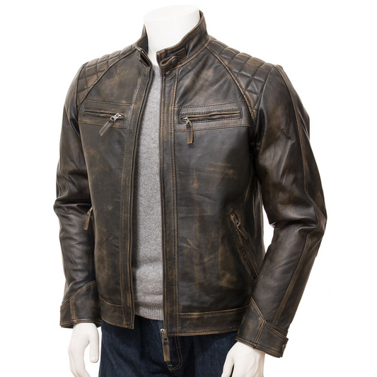 MEN'S VINTAGE LEATHER BIKER JACKET: HARTFORD