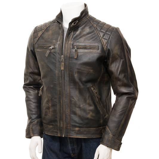 MEN'S VINTAGE LEATHER BIKER JACKET: HARTFORD