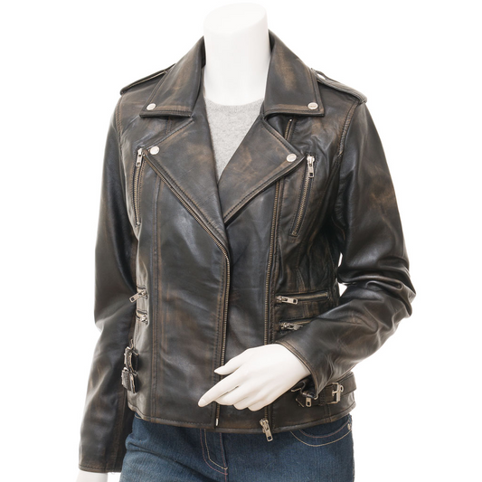 WOMEN'S VINTAGE LEATHER BIKER JACKET: ELBA