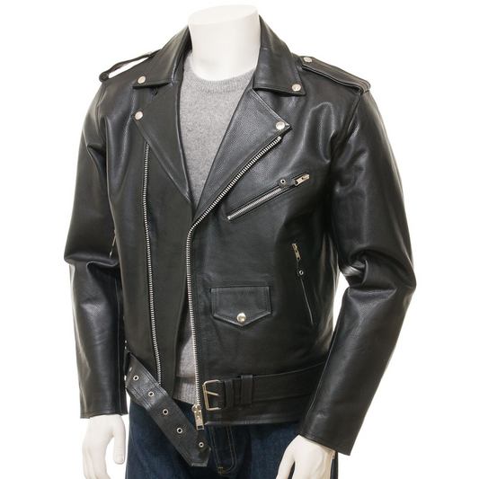 MEN'S BLACK LEATHER BIKER JACKET: CANDOR