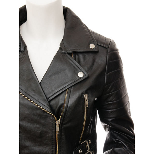 WOMEN'S BLACK LEATHER BIKER JACKET: ANGELICA