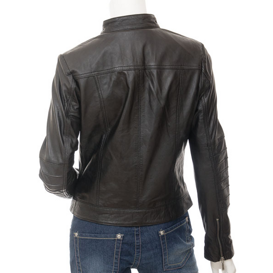 WOMEN'S BLACK LEATHER BIKER JACKET : ARCADIA