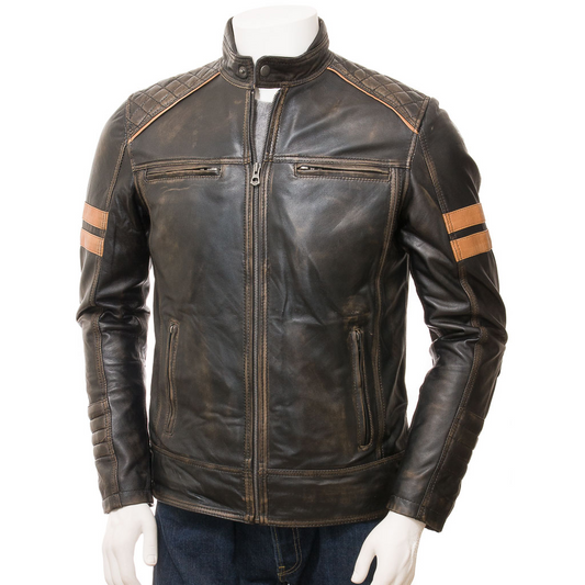 MEN'S VINTAGE LEATHER BIKER JACKET: ERIN