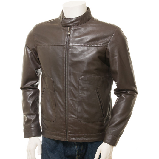 MEN'S BROWN LEATHER BIKER JACKET: BOLTON