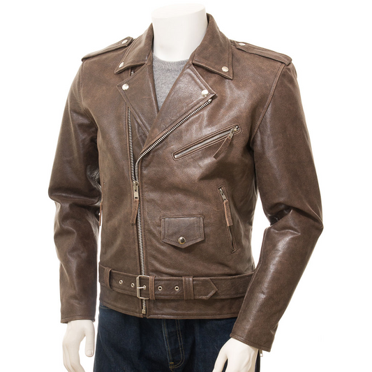 MEN'S ANTIQUE BROWN LEATHER JACKET: BALLSTON