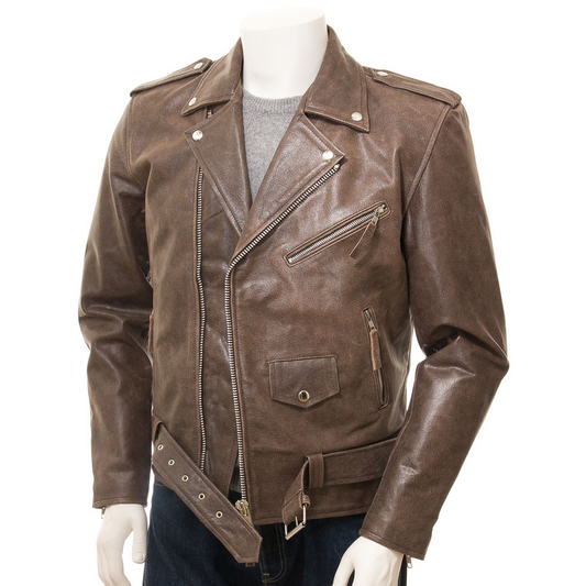 MEN'S ANTIQUE BROWN LEATHER JACKET: BALLSTON