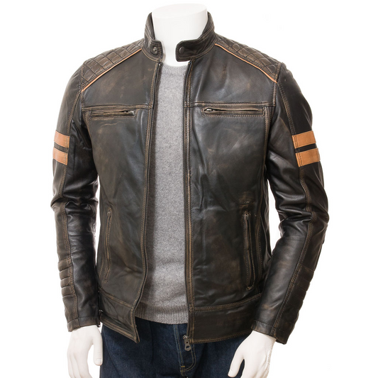 MEN'S VINTAGE LEATHER BIKER JACKET: ERIN