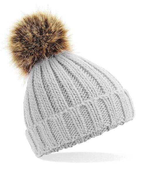 Adult Fur pop pom chunky beanie