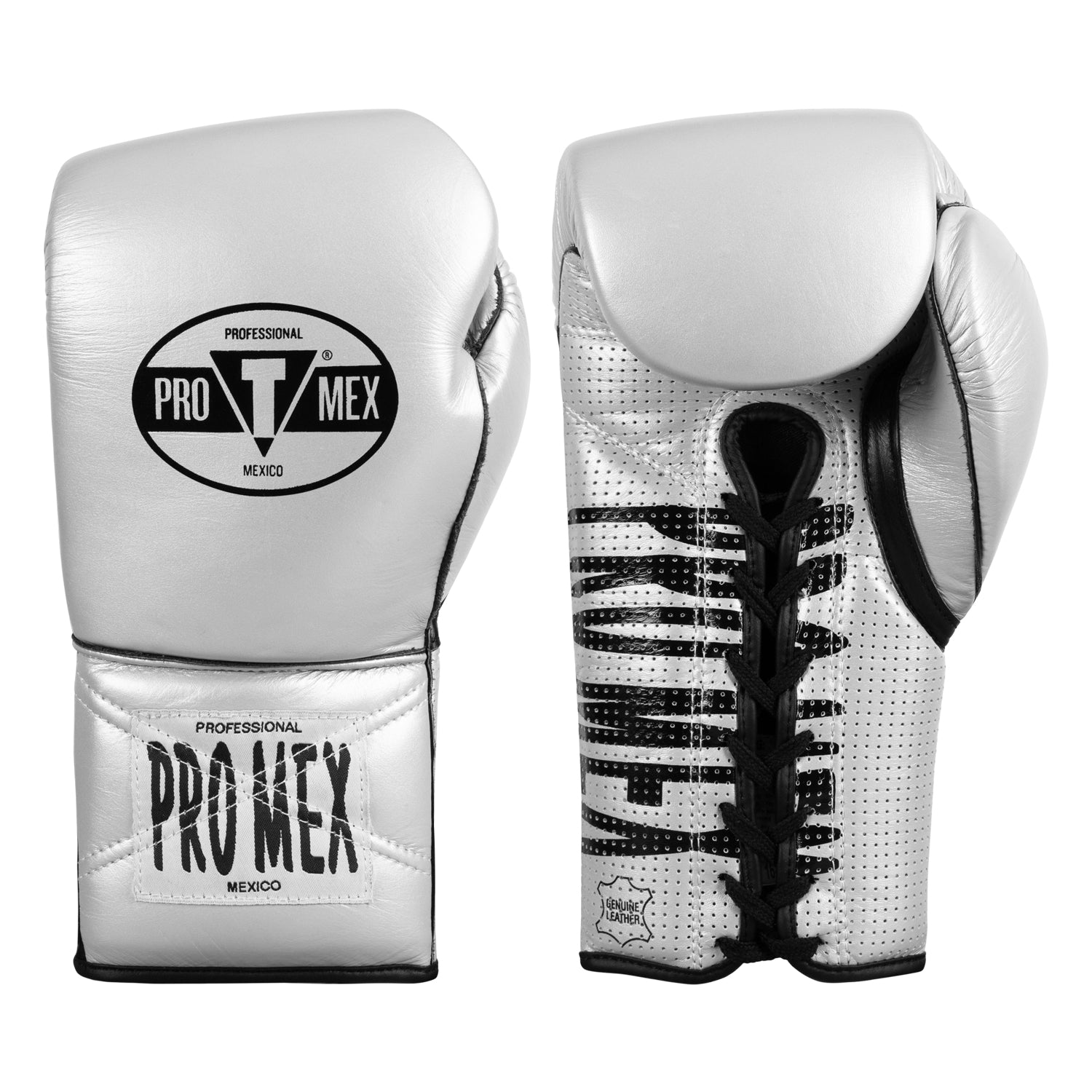 color:silver::Pro Mex Professional Edge Lace Training/Sparring Boxing Gloves main view