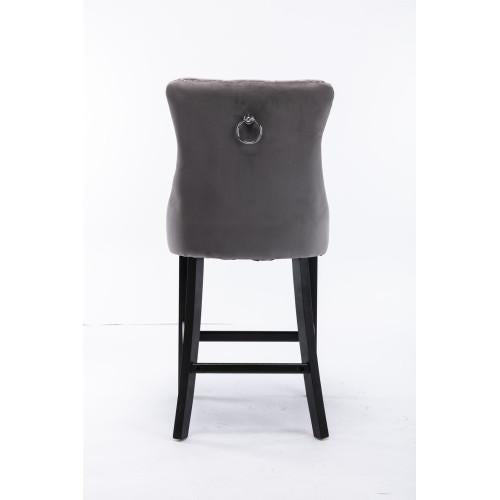 2 Piece Velvet Bar Stool With Button Tufted Trim And Wooden Legs