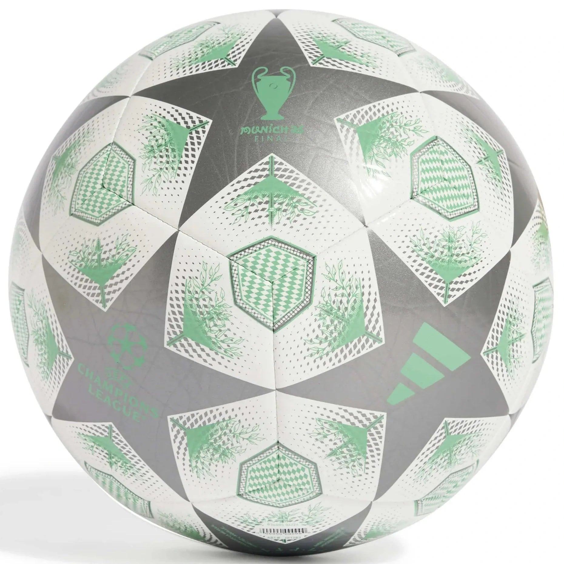 adidas 2024-25 UCL Club Knockout Stages Ball Iron Metallic / White / Hi-Res Green (Front)