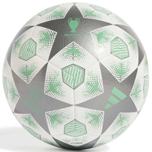 adidas 2024-25 UCL Club Knockout Stages Ball Iron Metallic / White / Hi-Res Green (Front)