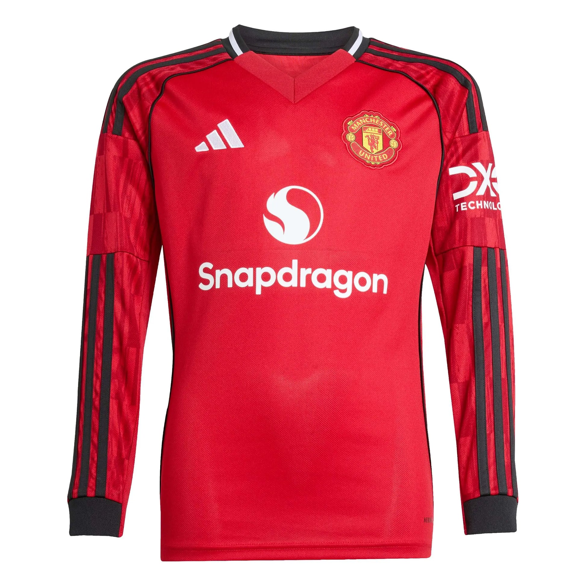 adidas 2025-26 Manchester United Youth Stadium Home Long-Sleeve Soccer Jersey (Front)