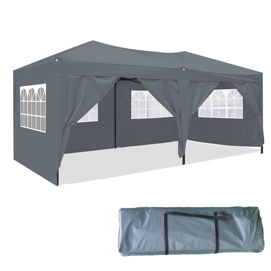 10'x20' EZ Pop Up Canopy Outdoor Portable Party Folding Tent with 6 Removable Side Walls + Carry Bag + 6 Weight Bags