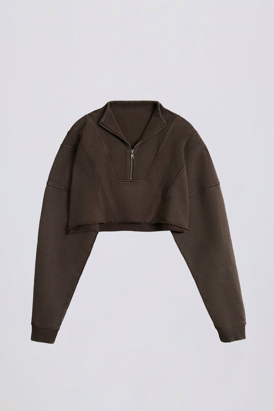 Acid Wash Cropped Sweatshirt in Brown