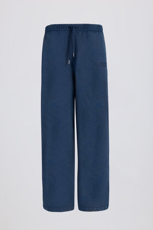 Acid Wash Mid-Rise Wide-Leg Joggers in Blue