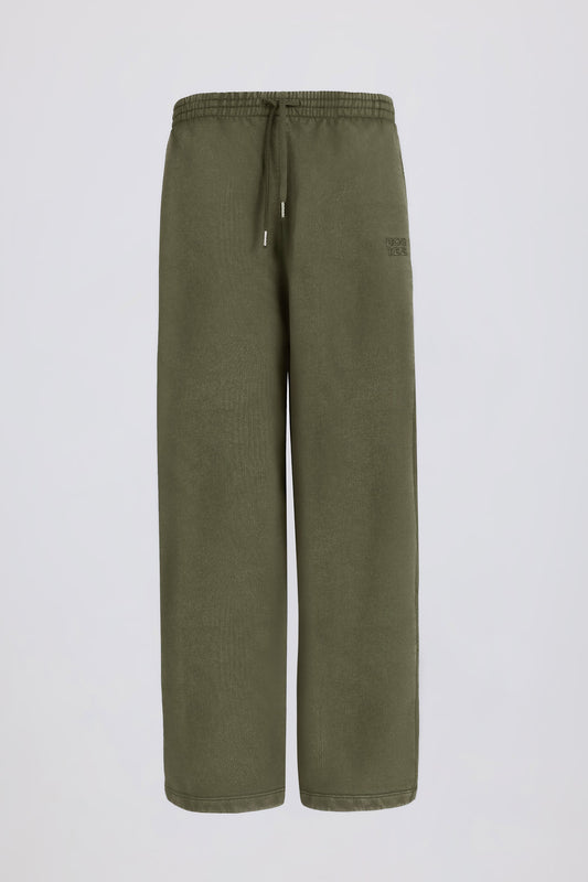 Acid Wash Mid-Rise Wide-Leg Joggers in Light Green