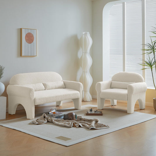 2 Piece Set Sofa Couch,modern teddy fabric loveseat & accent chair for Living room