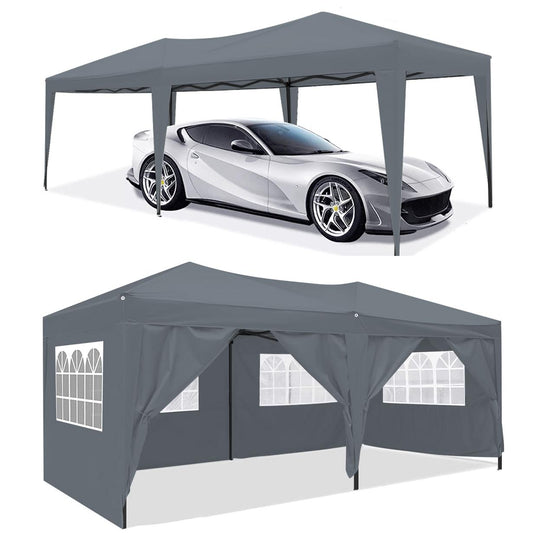 10'x20' EZ Pop Up Canopy Outdoor Portable Party Folding Tent with 6 Removable Side Walls + Carry Bag + 6 Weight Bags