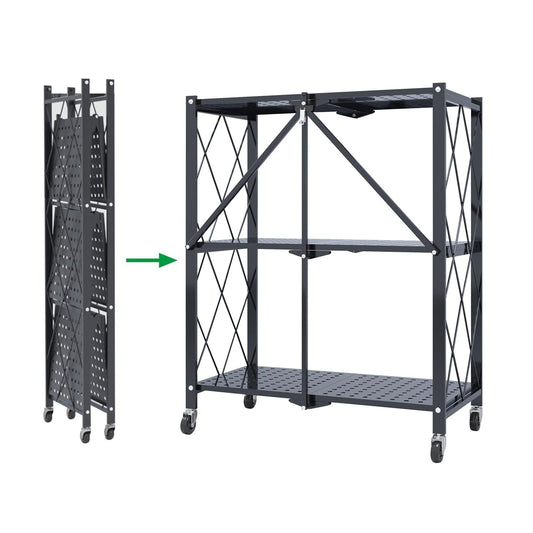 3/4/5-Tier Foldable Shelf, Heavy Duty Metal Rack Storage Shelving Units with Wheels, for Home Office Kitchen Garage,