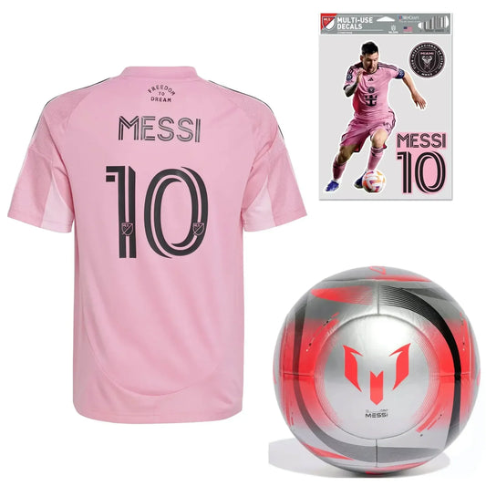 adidas 2025-26 Inter Miami Youth Messi Jersey/Messi Decals/Messi Ball Bundle