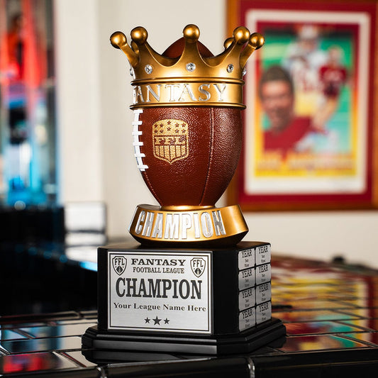 15" Perpetual Fantasy Football Trophy -  Golden Crown Football