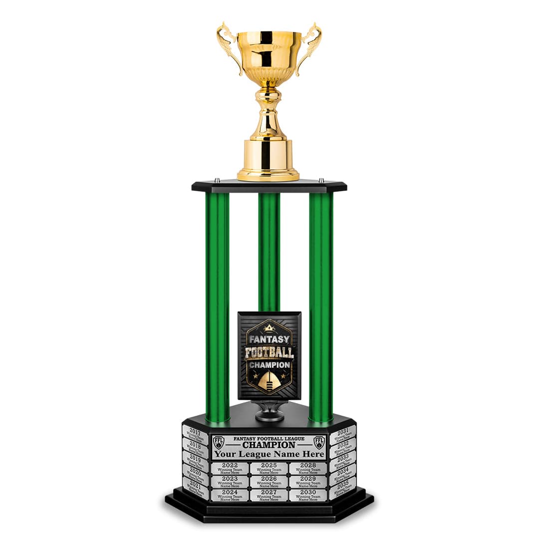 TrophySmack 26”-36” Green Column Fantasy Football Perpetual Trophy