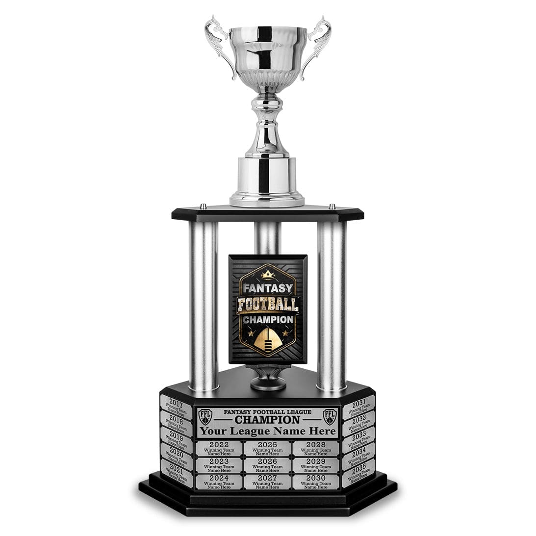 TrophySmack 26"-56" Fantasy Football Perpetual Trophy - Silver Cup