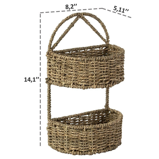2-Tier Semi Circle Wicker Wall Hanging Storage Baskets for Home Décor and Display